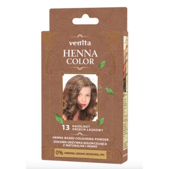 Henna Color hajsz.Hennapor NR13 mogyoróbarna+1 kesztyű 25g