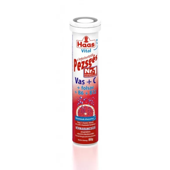 Haas pezsgőtabletta Vas+c+folsav+B6+B12 vérnarancs ízű 20x
