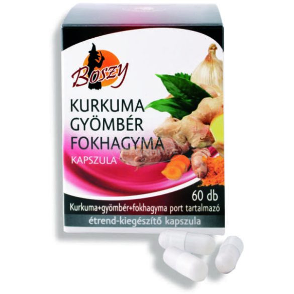Gyógyfű Kurkuma+Gyömbér+Fokhagyma por kapszula bliszter. 60x