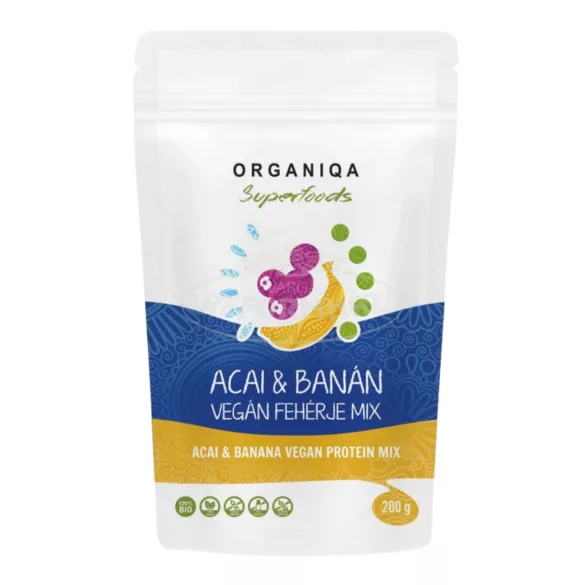 Organiqa bio vegán acai-banán fehérje 200g