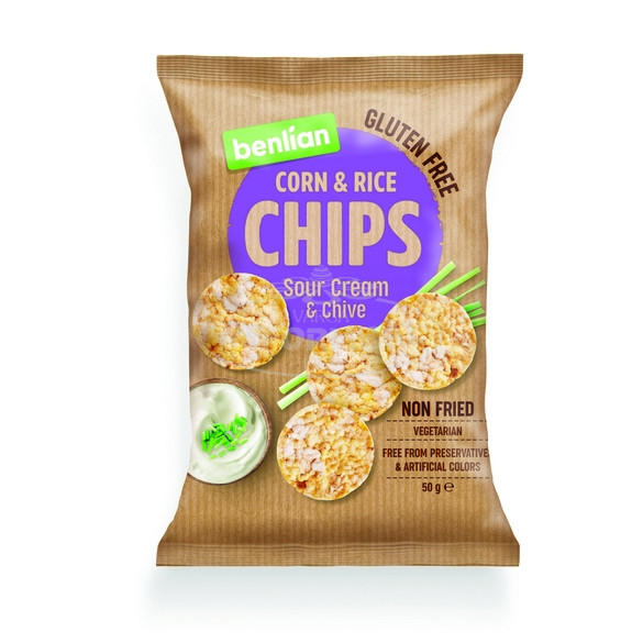 BenlianFood kukorica-barnarizs chips tejfölös-snidling 50g