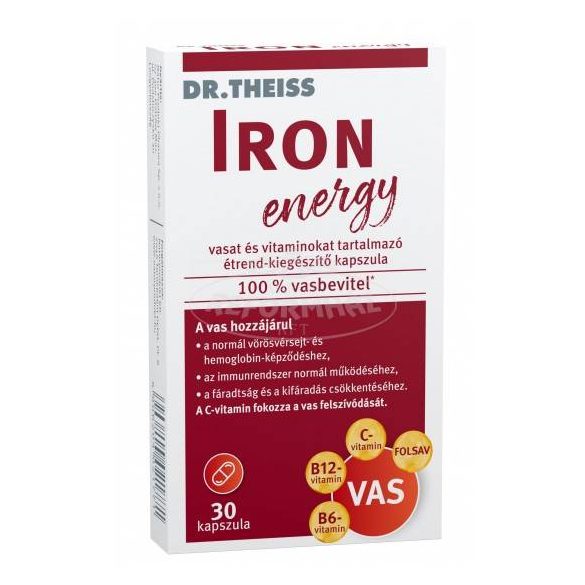 Dr Theiss Iron energy vasat+vitaminokat tartalmazó étrend-kiegészítő kapszula 30x
