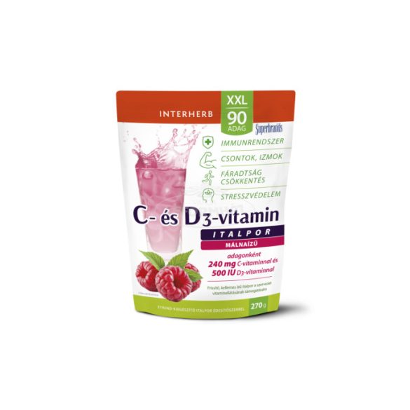 Interherb XXL C+D3 vitamin málna ízű italpor 270g