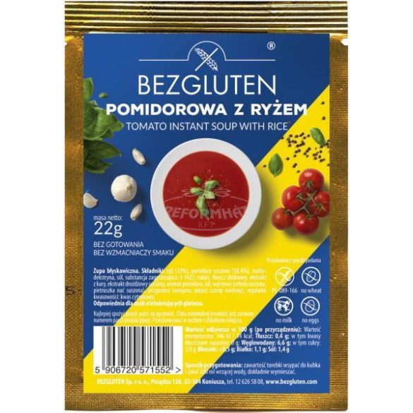 Bezgluten gluténmentes instant paradicsomleves rizzsel 22g