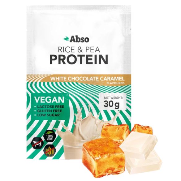 AbsoRice vegán fehérjepor fehércsokoládé-karamell ízű 30g
