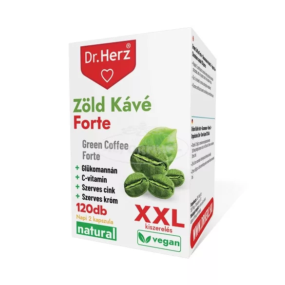 Dr Herz Zöld Kávé Forte+C-vitamin+Glükomannán kap. XXL 120x